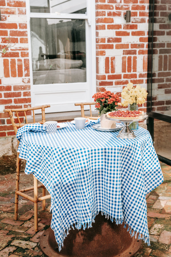 Hand Knotted Blue Gingham Tablecloth