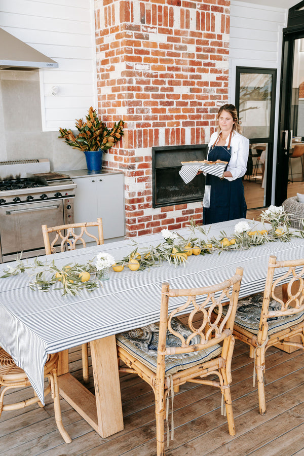 Navy Ticking Tablecloth