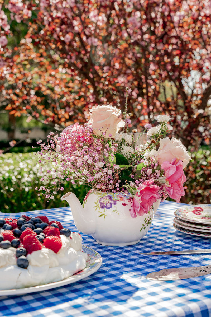 Hand Knotted Blue Gingham Tablecloth