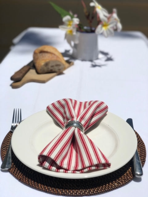 Red Ticking Napkins.