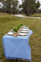 Hand Knotted Blue Gingham Tablecloth