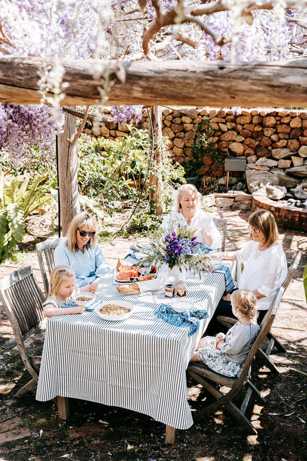 Navy Ticking Tablecloth