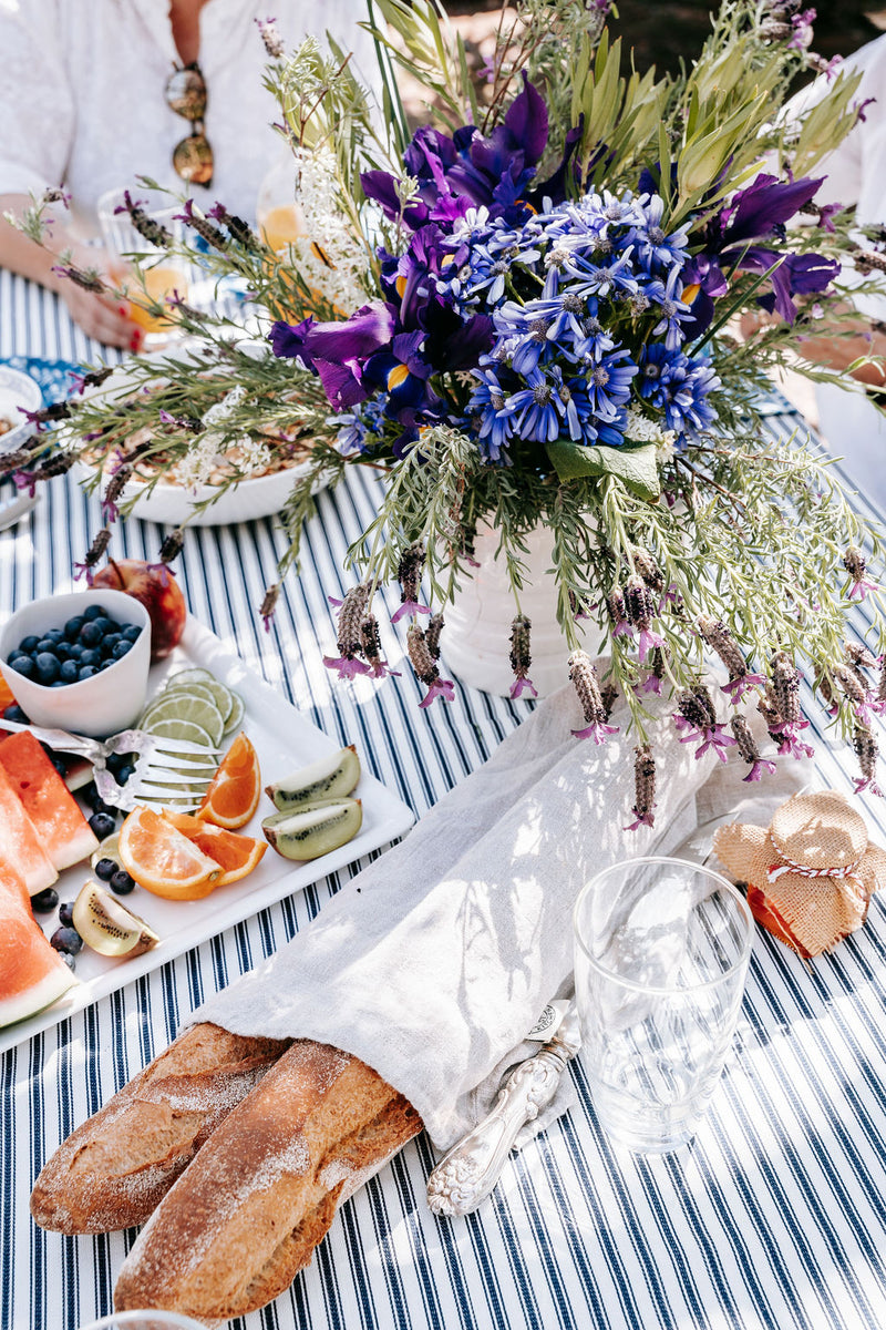 Navy Ticking Tablecloth