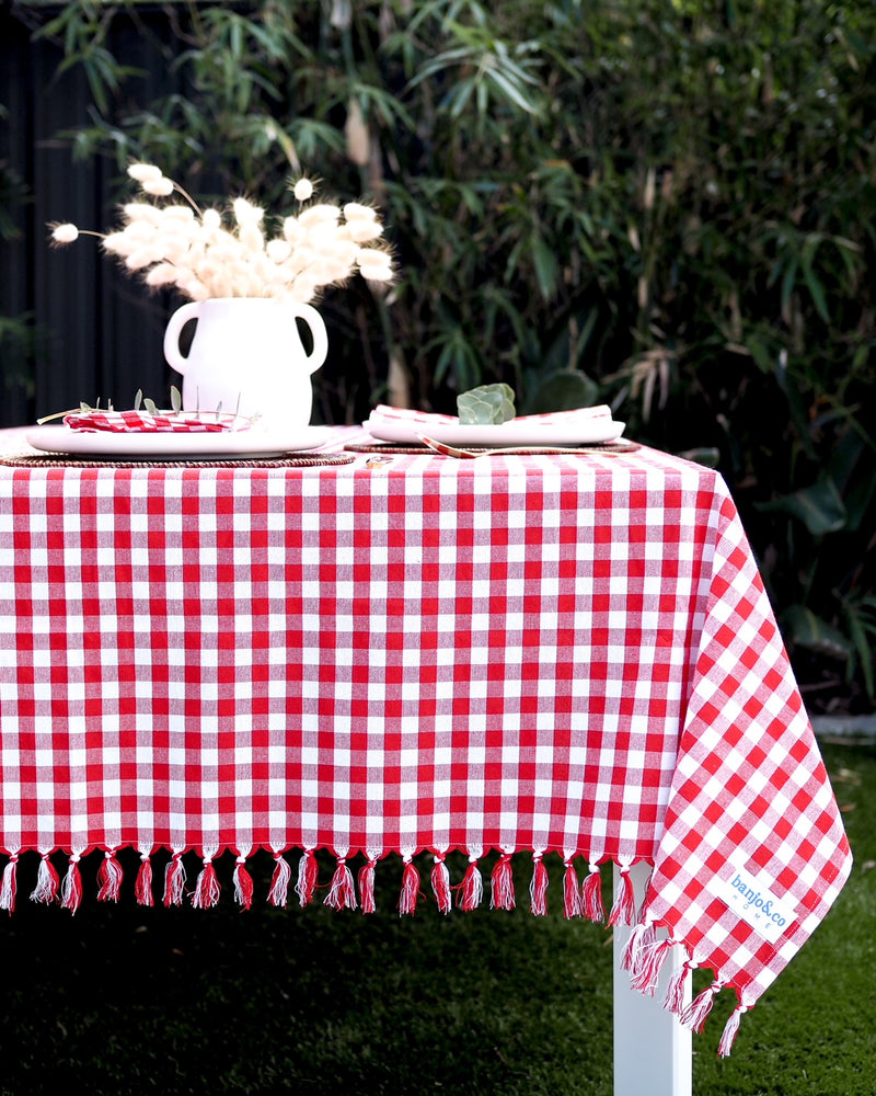 Hand Knotted Red Gingham Tablecloth